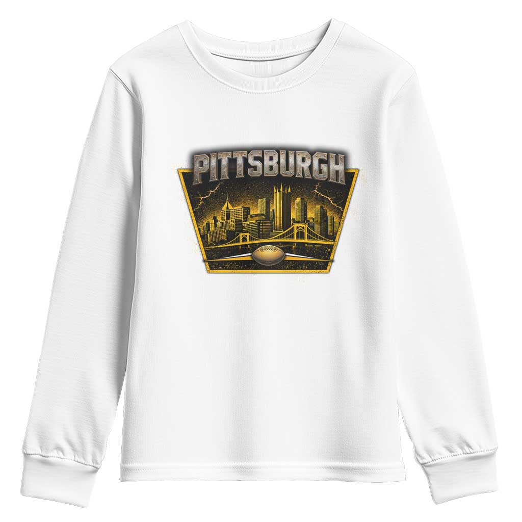 Pittsburgh Skyline Crest Graphic Youth Sweatshirt Football Lover Gift TS12 White Print Your Wear