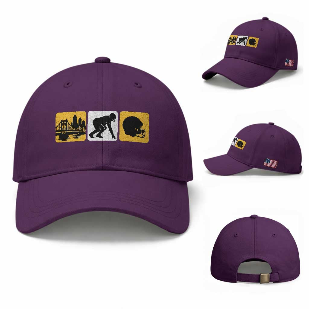 Pittsburgh Skyline Crest Graphic Baseball Cap Football Fan Pride TS12 Baseball Cap Universal Fit Purple Print Your Wear