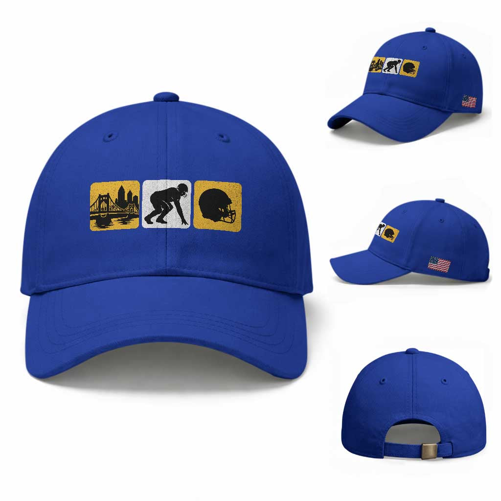 Pittsburgh Skyline Crest Graphic Baseball Cap Football Fan Pride TS12 Baseball Cap Universal Fit Royal Blue Print Your Wear
