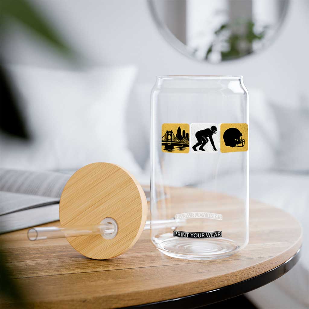 Pittsburgh Skyline Crest Graphic Glass Can Football Fan Pride TS12 Print Your Wear