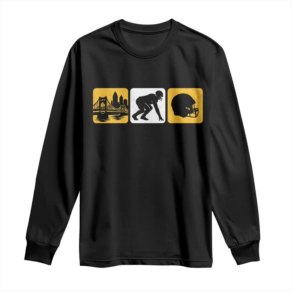 Pittsburgh Skyline Crest Graphic Long Sleeve Shirt Football Fan Pride TS12 Black Print Your Wear