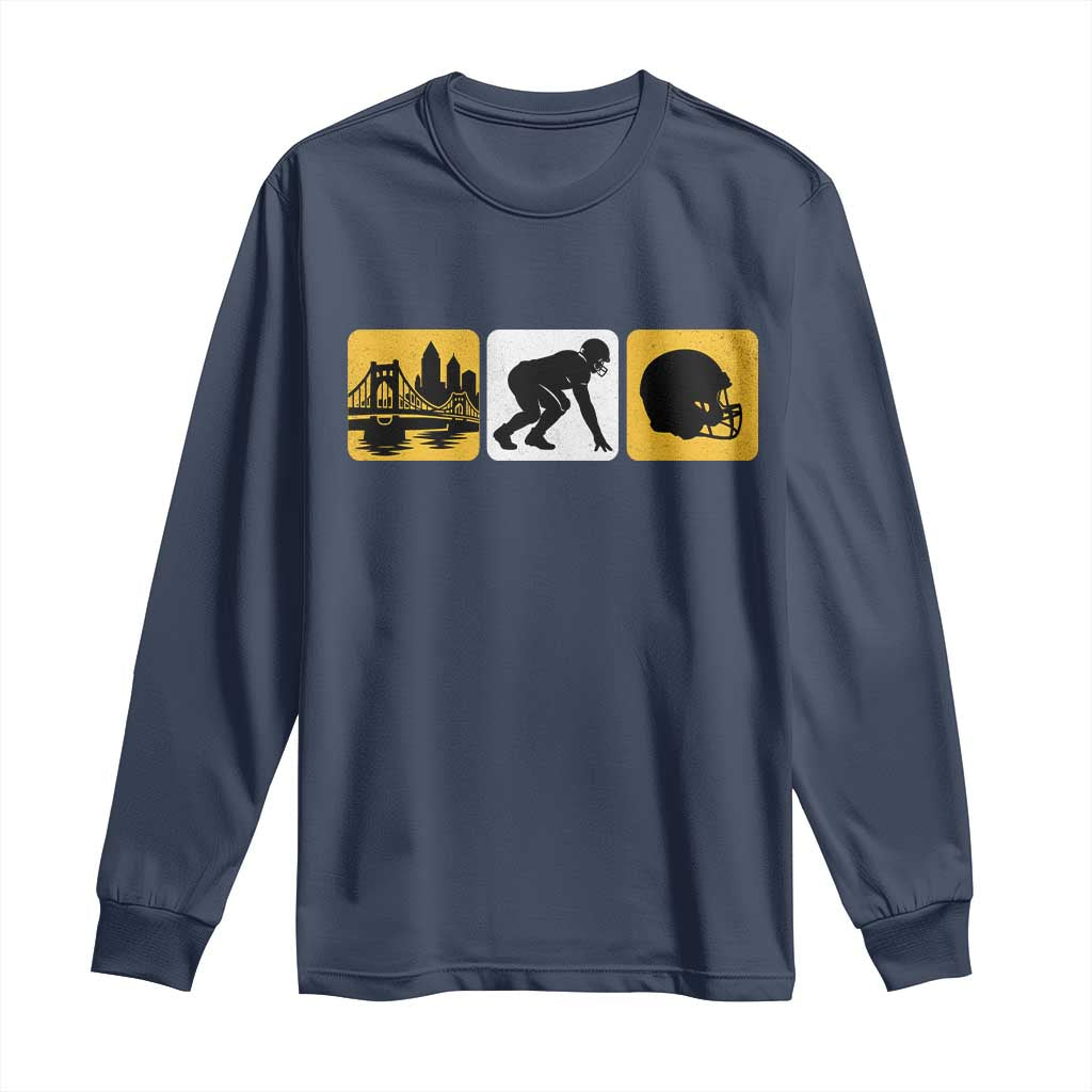 Pittsburgh Skyline Crest Graphic Long Sleeve Shirt Football Fan Pride TS12 Navy Print Your Wear
