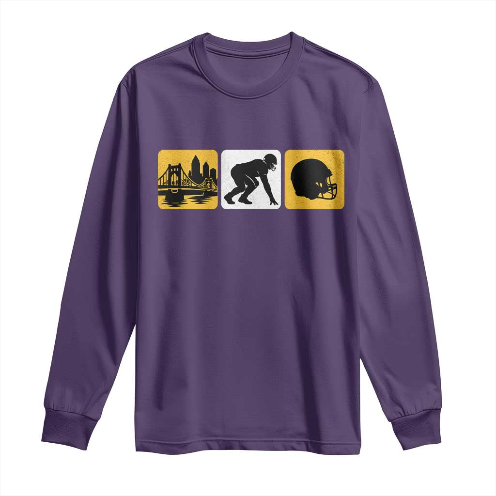 Pittsburgh Skyline Crest Graphic Long Sleeve Shirt Football Fan Pride TS12 Purple Print Your Wear