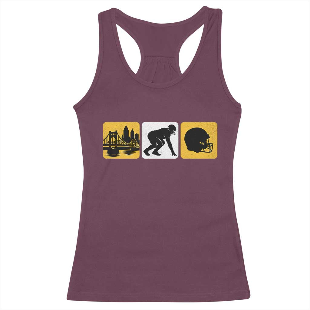 Pittsburgh Skyline Crest Graphic Racerback Tank Top Football Fan Pride TS12 Maroon Print Your Wear