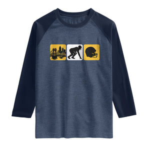 Pittsburgh Skyline Crest Graphic Raglan Shirt Football Fan Pride TS12 Heather Denim Navy Print Your Wear