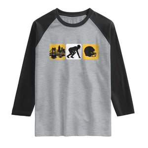 Pittsburgh Skyline Crest Graphic Raglan Shirt Football Fan Pride TS12 Heather Gray Black Print Your Wear