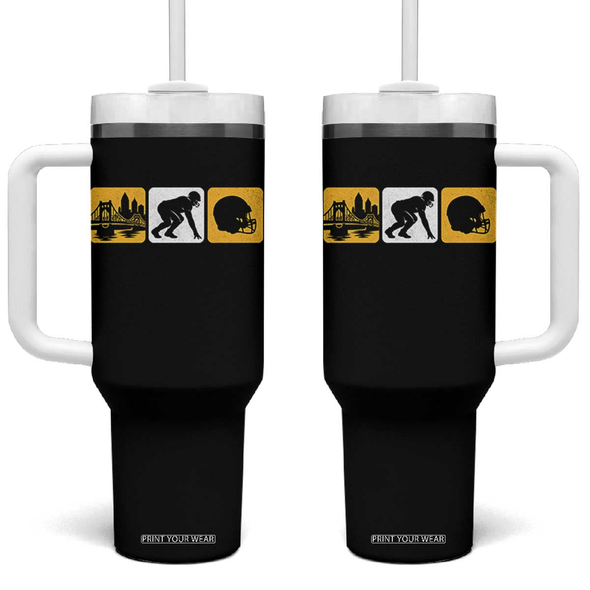 Pittsburgh Skyline Crest Graphic Tumbler With Handle Football Fan Pride TS12 One Size: 40 oz Black Print Your Wear
