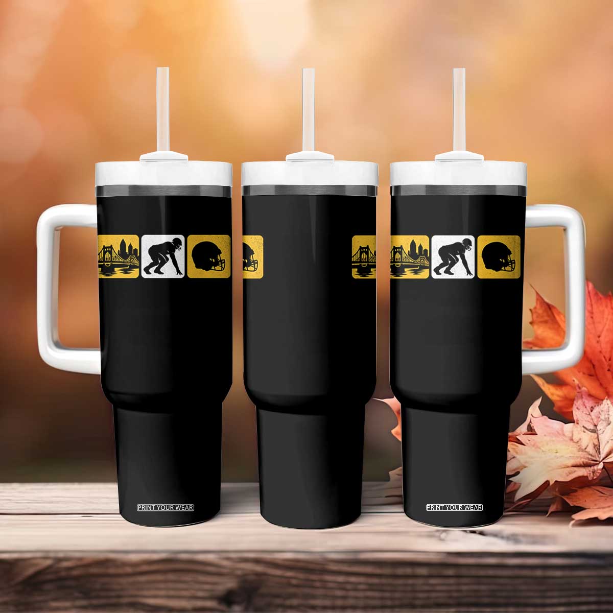 Pittsburgh Skyline Crest Graphic Tumbler With Handle Football Fan Pride TS12 Print Your Wear