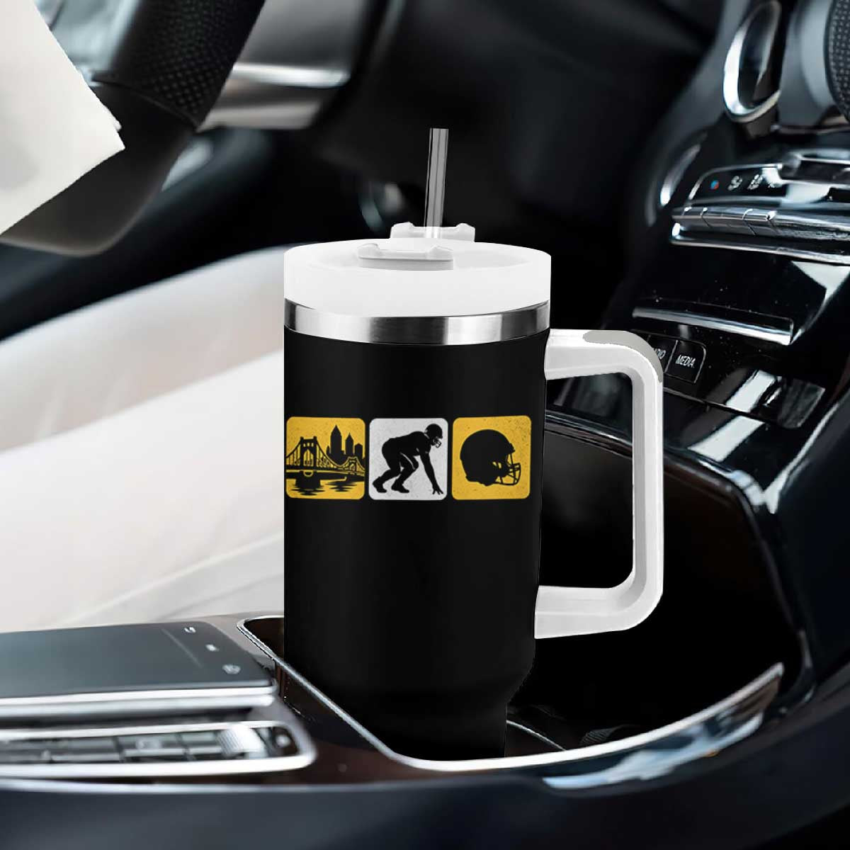 Pittsburgh Skyline Crest Graphic Tumbler With Handle Football Fan Pride TS12 Print Your Wear