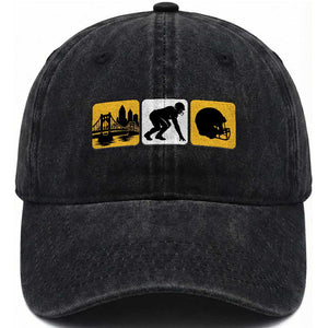Pittsburgh Skyline Crest Graphic Washed Cotton Baseball Cap Football Fan Pride TS12 Print Your Wear