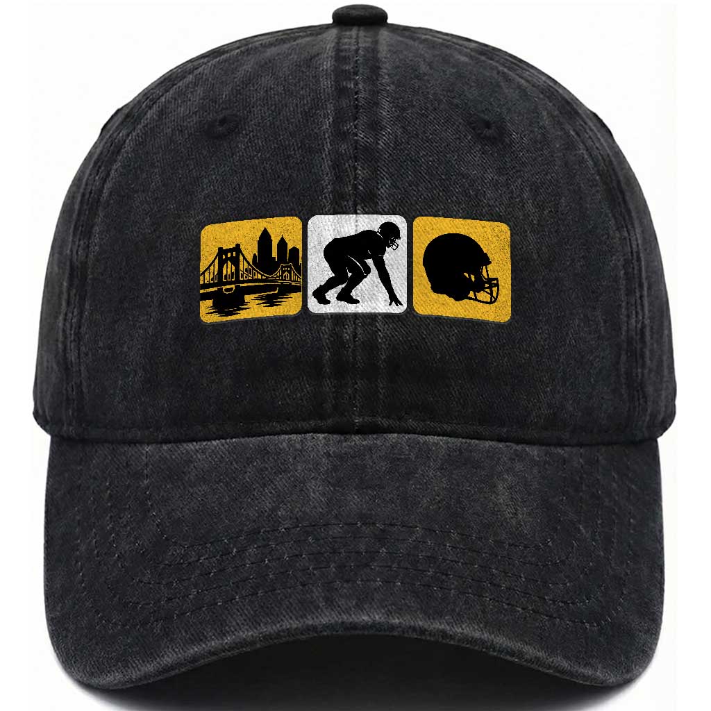 Pittsburgh Skyline Crest Graphic Washed Cotton Baseball Cap Football Fan Pride TS12 Print Your Wear