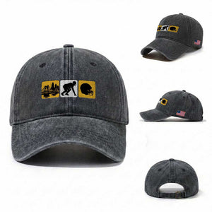 Pittsburgh Skyline Crest Graphic Washed Cotton Baseball Cap Football Fan Pride TS12 Washed Cap Universal Fit Dark Gray Print Your Wear