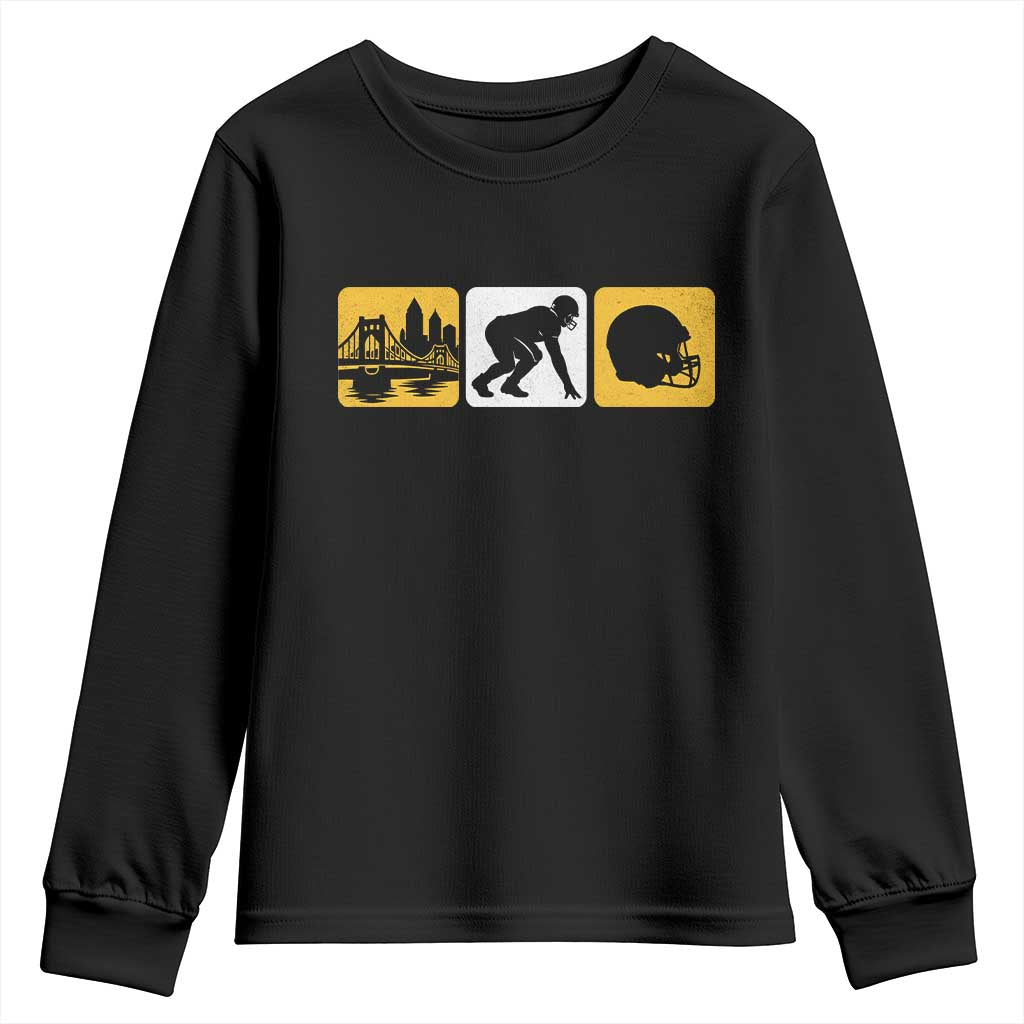Pittsburgh Skyline Crest Graphic Youth Sweatshirt Football Fan Pride TS12 Black Print Your Wear