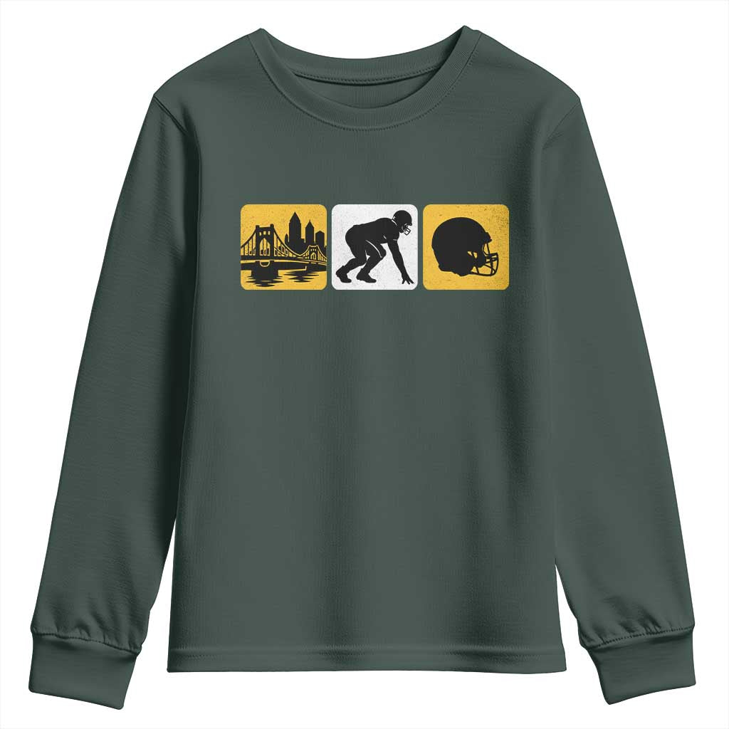 Pittsburgh Skyline Crest Graphic Youth Sweatshirt Football Fan Pride TS12 Dark Forest Green Print Your Wear