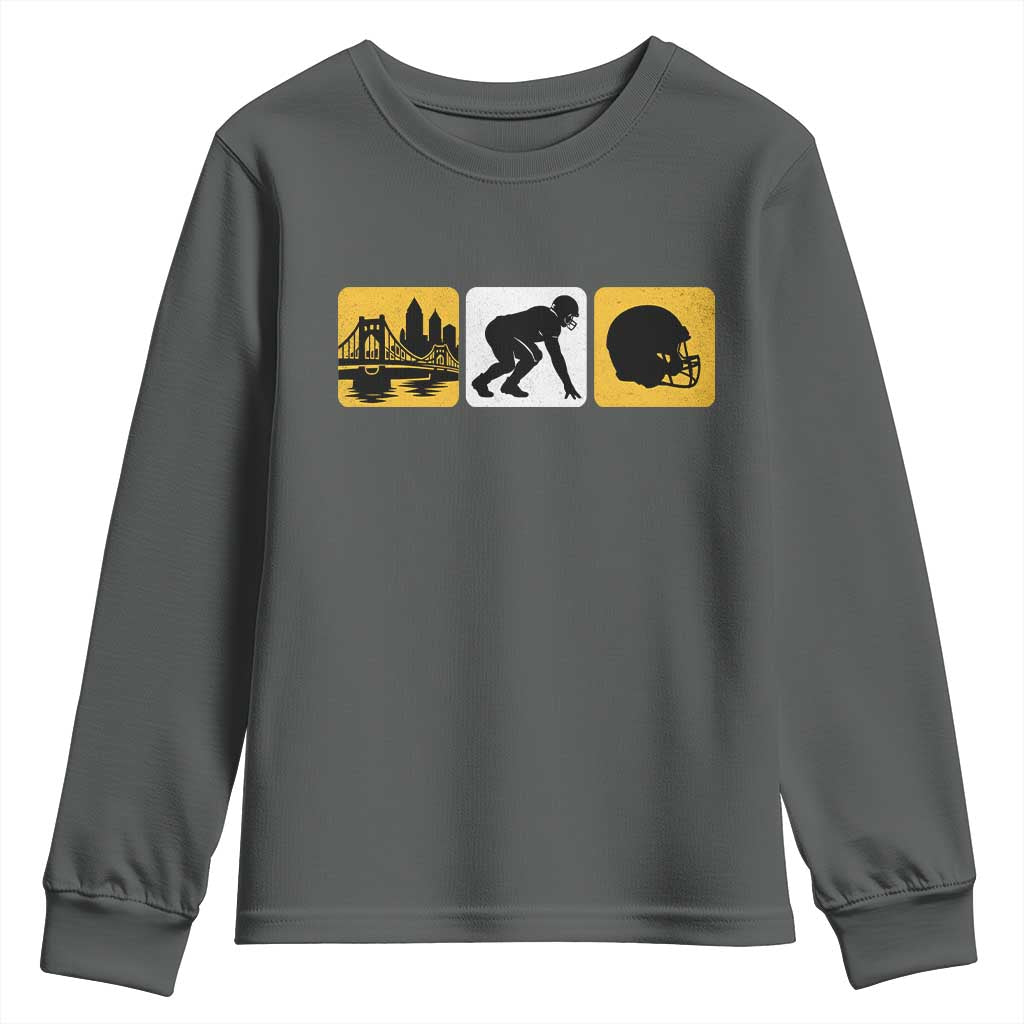 Pittsburgh Skyline Crest Graphic Youth Sweatshirt Football Fan Pride TS12 Dark Heather Print Your Wear