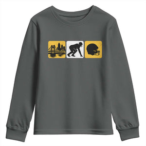 Pittsburgh Skyline Crest Graphic Youth Sweatshirt Football Fan Pride TS12 Dark Heather Print Your Wear
