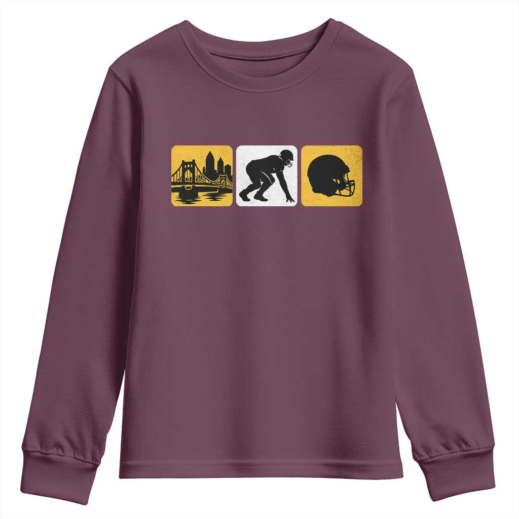 Pittsburgh Skyline Crest Graphic Youth Sweatshirt Football Fan Pride TS12 Maroon Print Your Wear