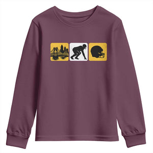 Pittsburgh Skyline Crest Graphic Youth Sweatshirt Football Fan Pride TS12 Maroon Print Your Wear