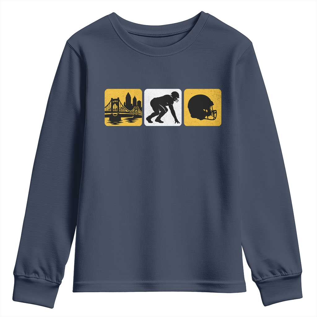 Pittsburgh Skyline Crest Graphic Youth Sweatshirt Football Fan Pride TS12 Navy Print Your Wear