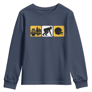 Pittsburgh Skyline Crest Graphic Youth Sweatshirt Football Fan Pride TS12 Navy Print Your Wear