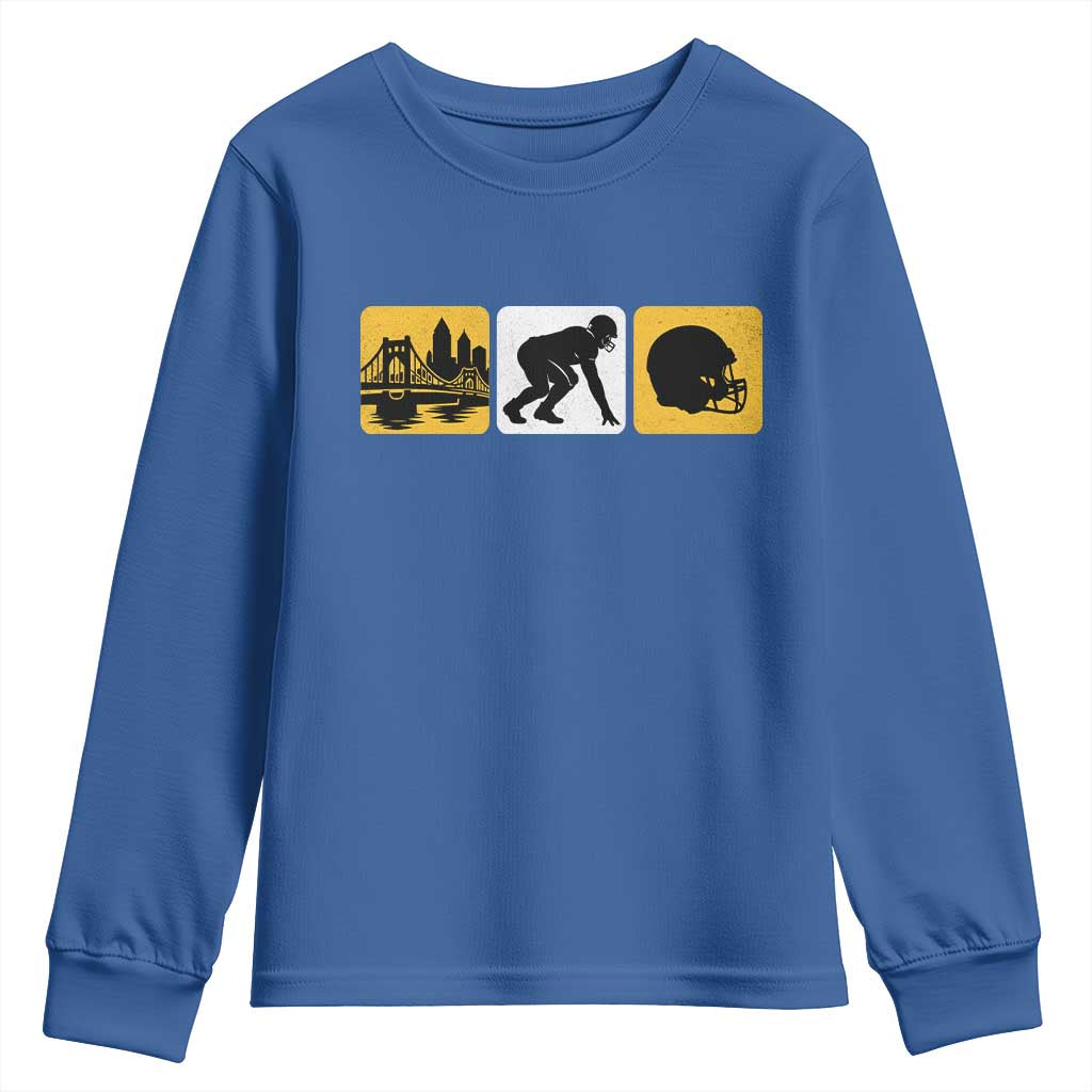 Pittsburgh Skyline Crest Graphic Youth Sweatshirt Football Fan Pride TS12 Royal Blue Print Your Wear