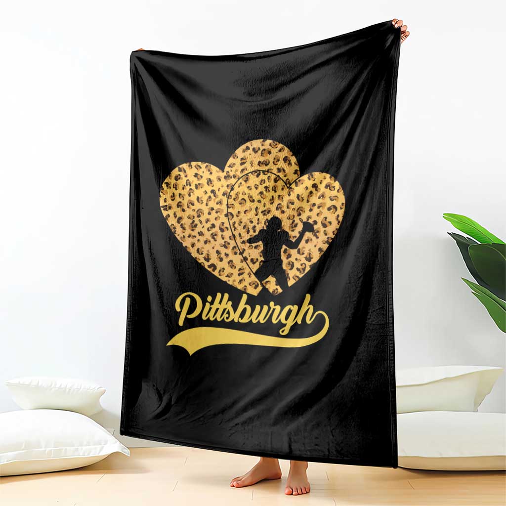 Vintage Leopard Heart Pittsburgh Pride Throw Blanket Football Lover Gift TS12 Print Your Wear