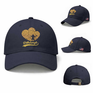 Vintage Leopard Heart Pittsburgh Pride Baseball Cap Football Lover Gift TS12 Baseball Cap Universal Fit Navy Print Your Wear