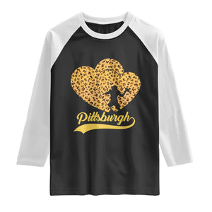 Vintage Leopard Heart Pittsburgh Pride Raglan Shirt Football Lover Gift TS12 Black White Print Your Wear