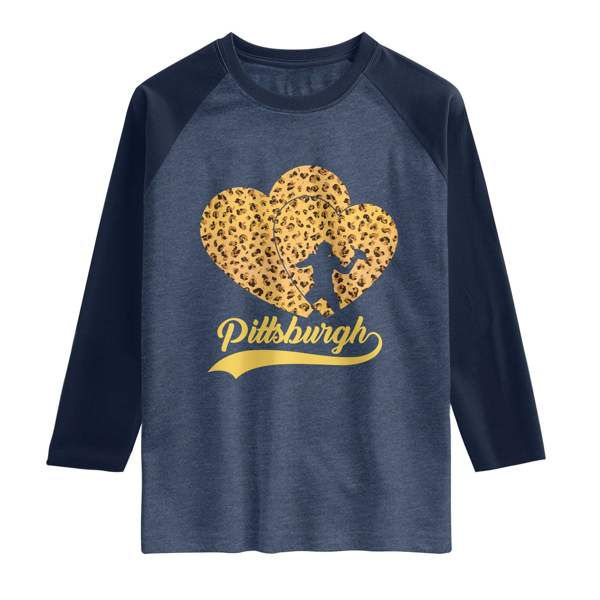 Vintage Leopard Heart Pittsburgh Pride Raglan Shirt Football Lover Gift TS12 Heather Denim Navy Print Your Wear