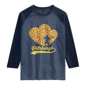 Vintage Leopard Heart Pittsburgh Pride Raglan Shirt Football Lover Gift TS12 Heather Denim Navy Print Your Wear