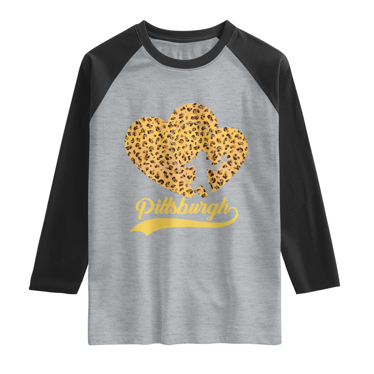 Vintage Leopard Heart Pittsburgh Pride Raglan Shirt Football Lover Gift TS12 Heather Gray Black Print Your Wear