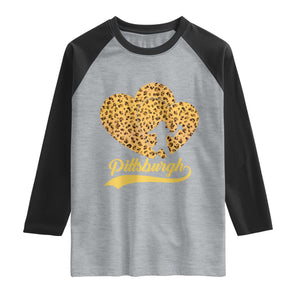 Vintage Leopard Heart Pittsburgh Pride Raglan Shirt Football Lover Gift TS12 Heather Gray Black Print Your Wear