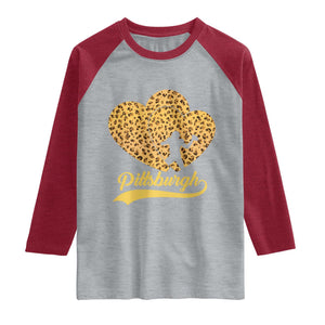 Vintage Leopard Heart Pittsburgh Pride Raglan Shirt Football Lover Gift TS12 Heather Gray Heather Red Print Your Wear