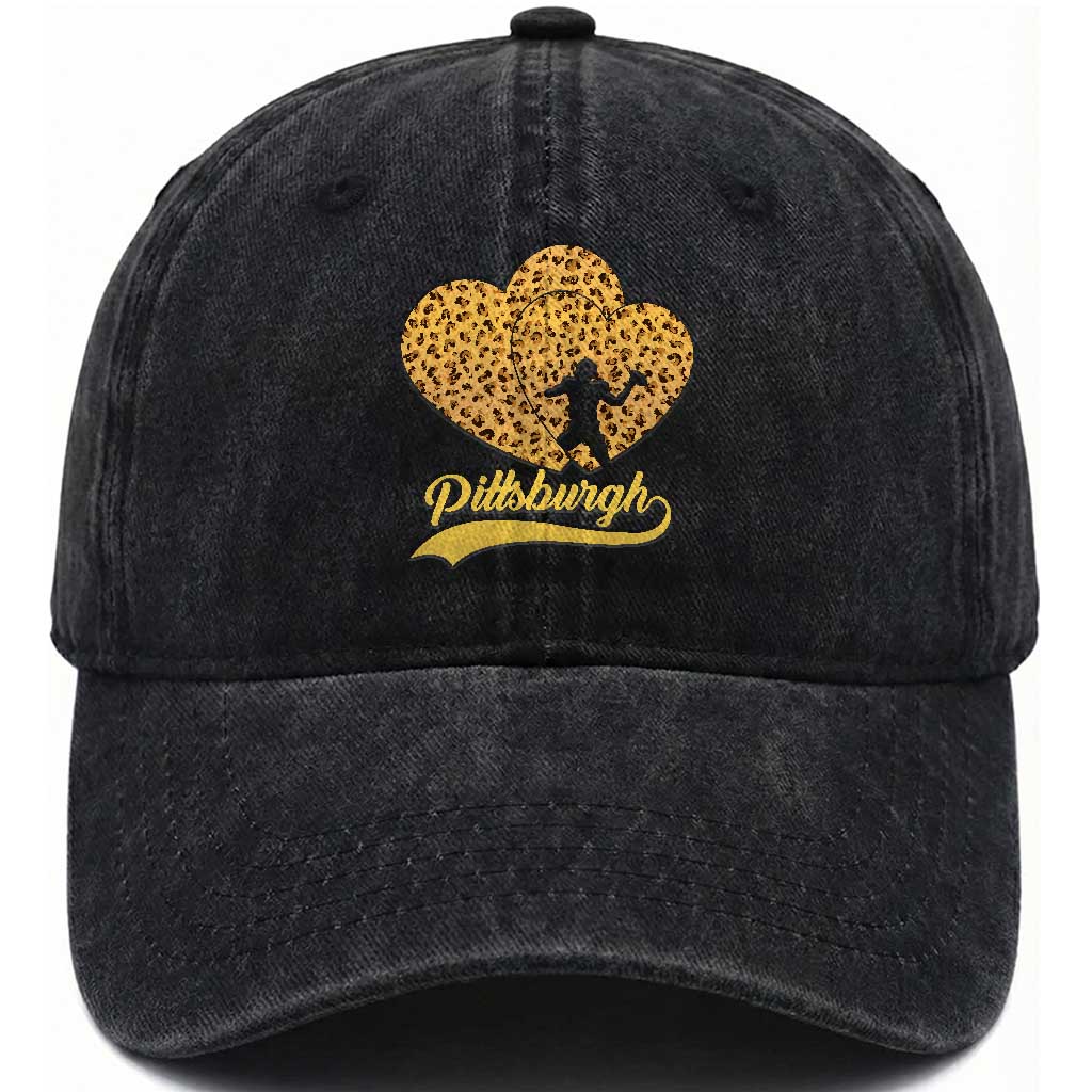 Vintage Leopard Heart Pittsburgh Pride Washed Cotton Baseball Cap Football Lover Gift TS12 Print Your Wear