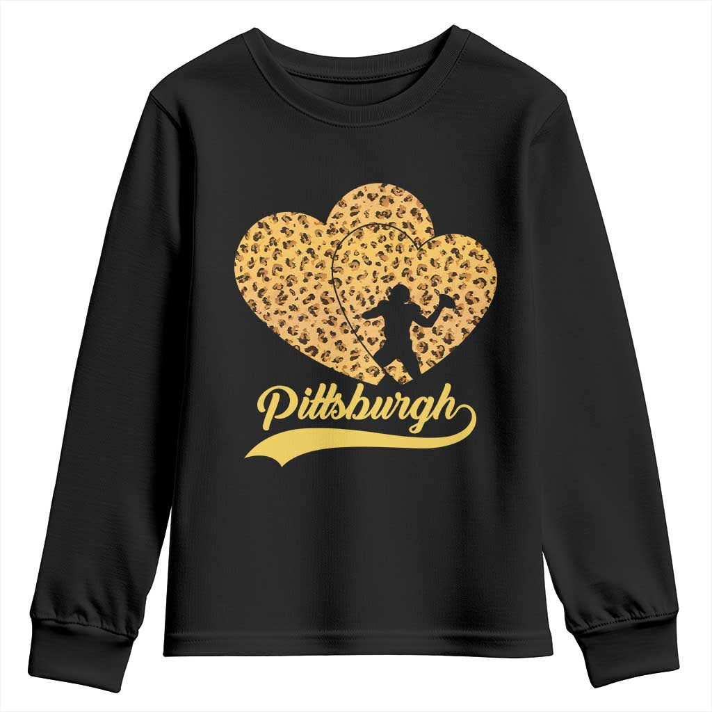 Vintage Leopard Heart Pittsburgh Pride Youth Sweatshirt Football Lover Gift TS12 Black Print Your Wear