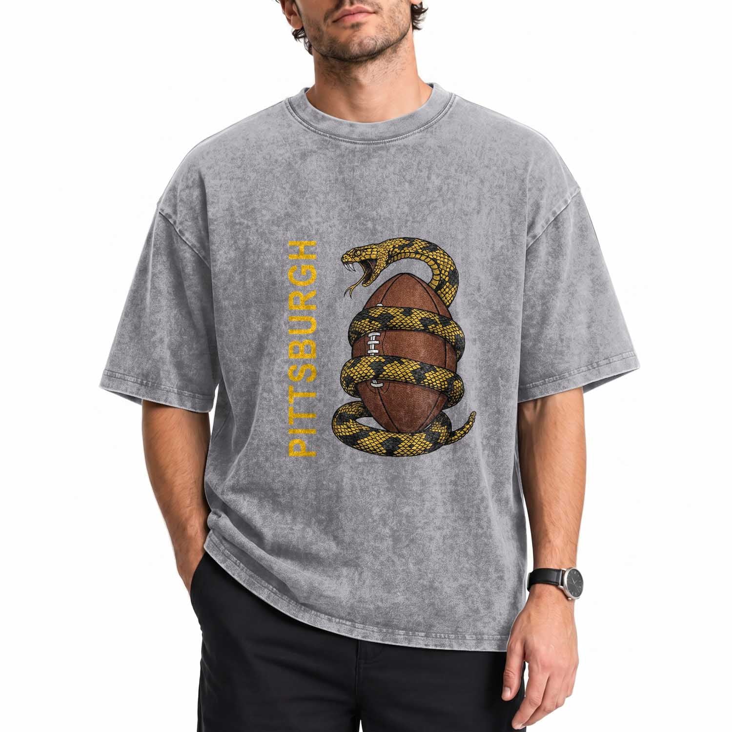 Vintage Black And Gold Rattlesnake Washed Cotton T-Shirt Pittsburgh Sports Fan