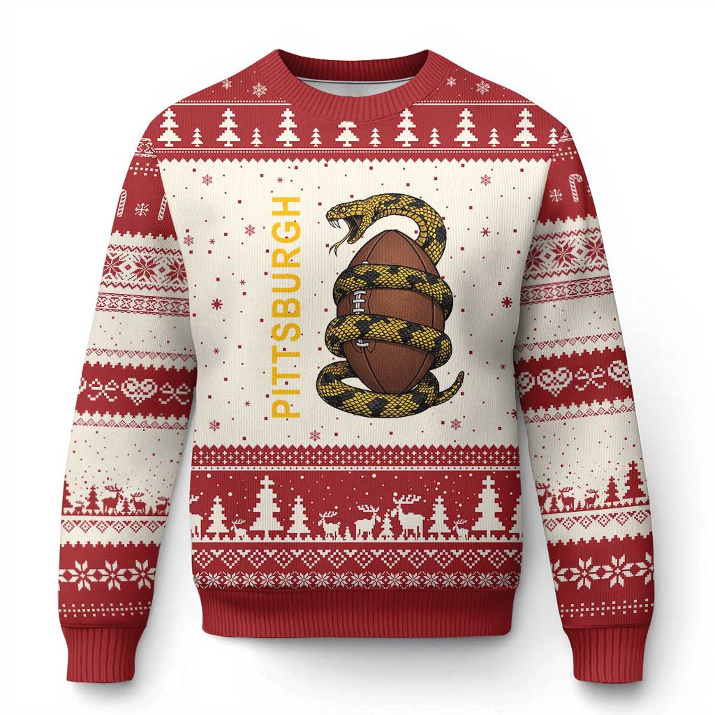 Vintage Black And Gold Rattlesnake Ugly Christmas Sweater Pittsburgh Sports Fan TS12 Beige Red Print Your Wear