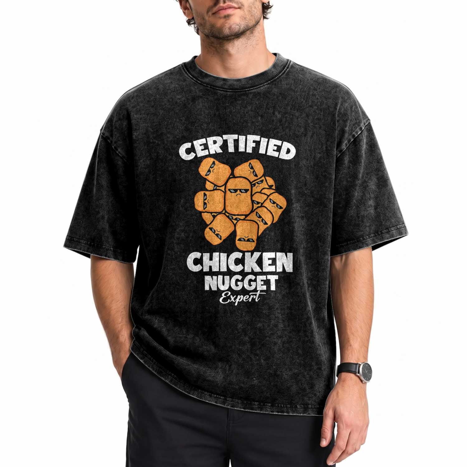 Funny Food Lover Gift Washed Cotton T-Shirt Certified Chicken Nugget Expert