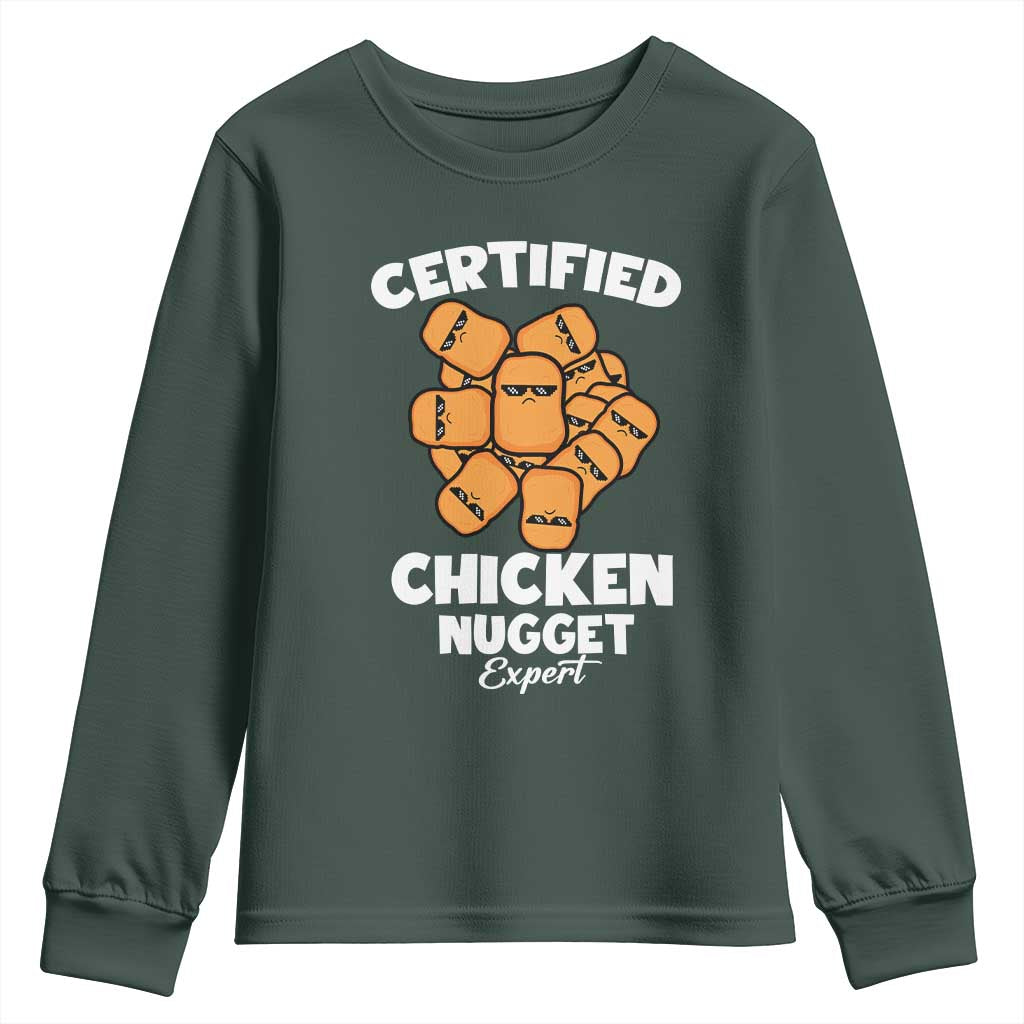 Funny Food Lover Gift Youth Sweatshirt Certified Chicken Nugget Expert TS12 Dark Forest Green Print Your Wear