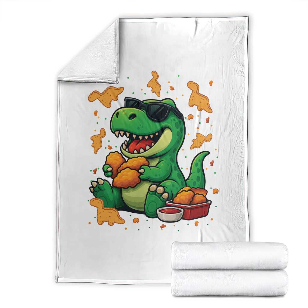Funny Dinosaur Eating Chicken Nuggets Throw Blanket Food Lover Gift TS12 White Print Your Wear