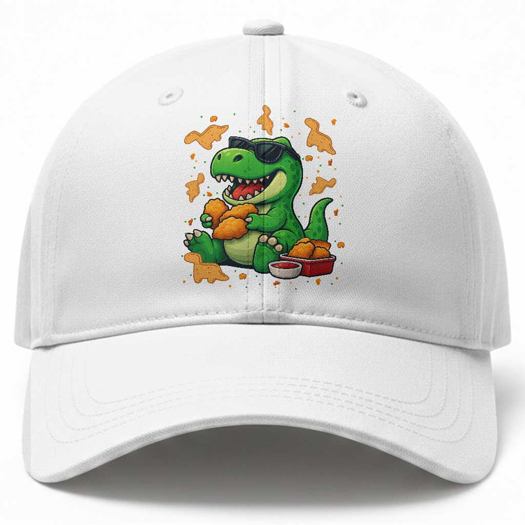 Funny Dinosaur Eating Chicken Nuggets Baseball Cap Food Lover Gift TS12 Print Your Wear