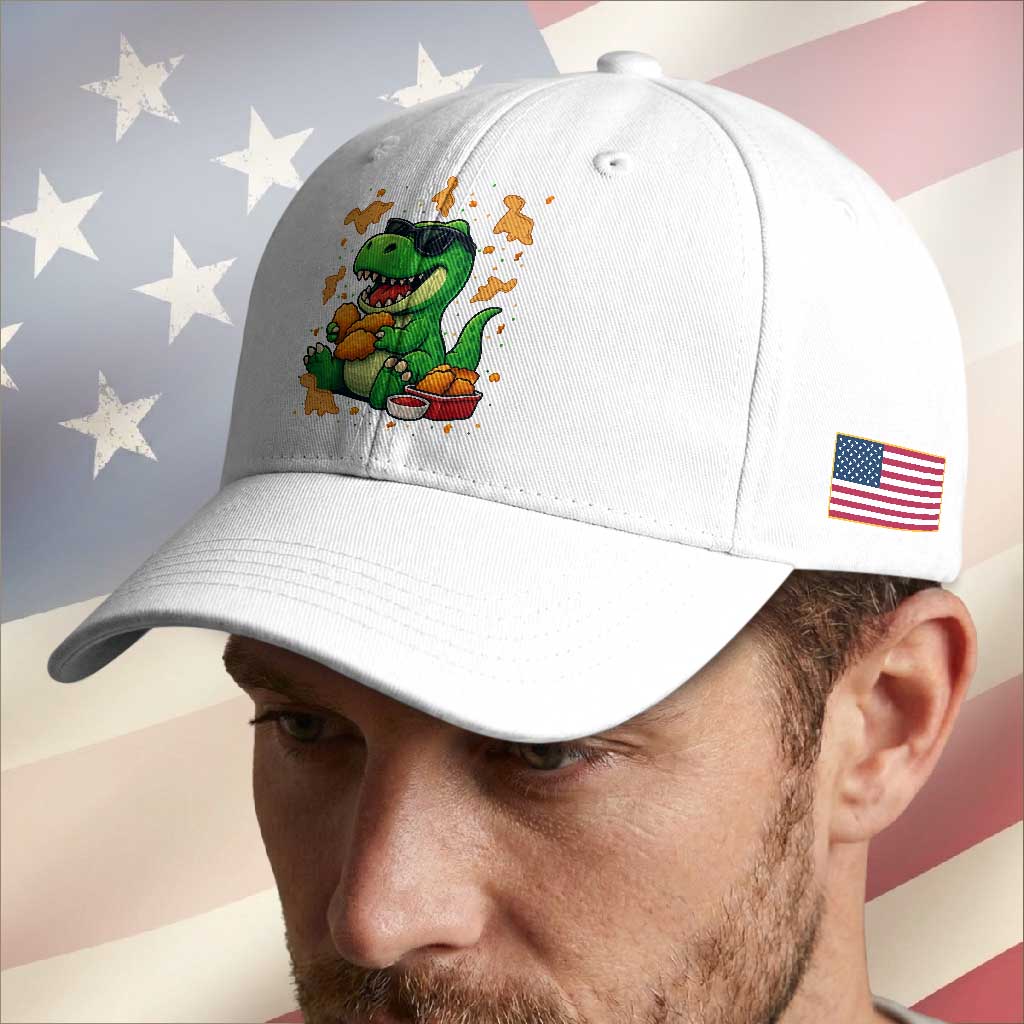 Funny Dinosaur Eating Chicken Nuggets Baseball Cap Food Lover Gift TS12 Print Your Wear