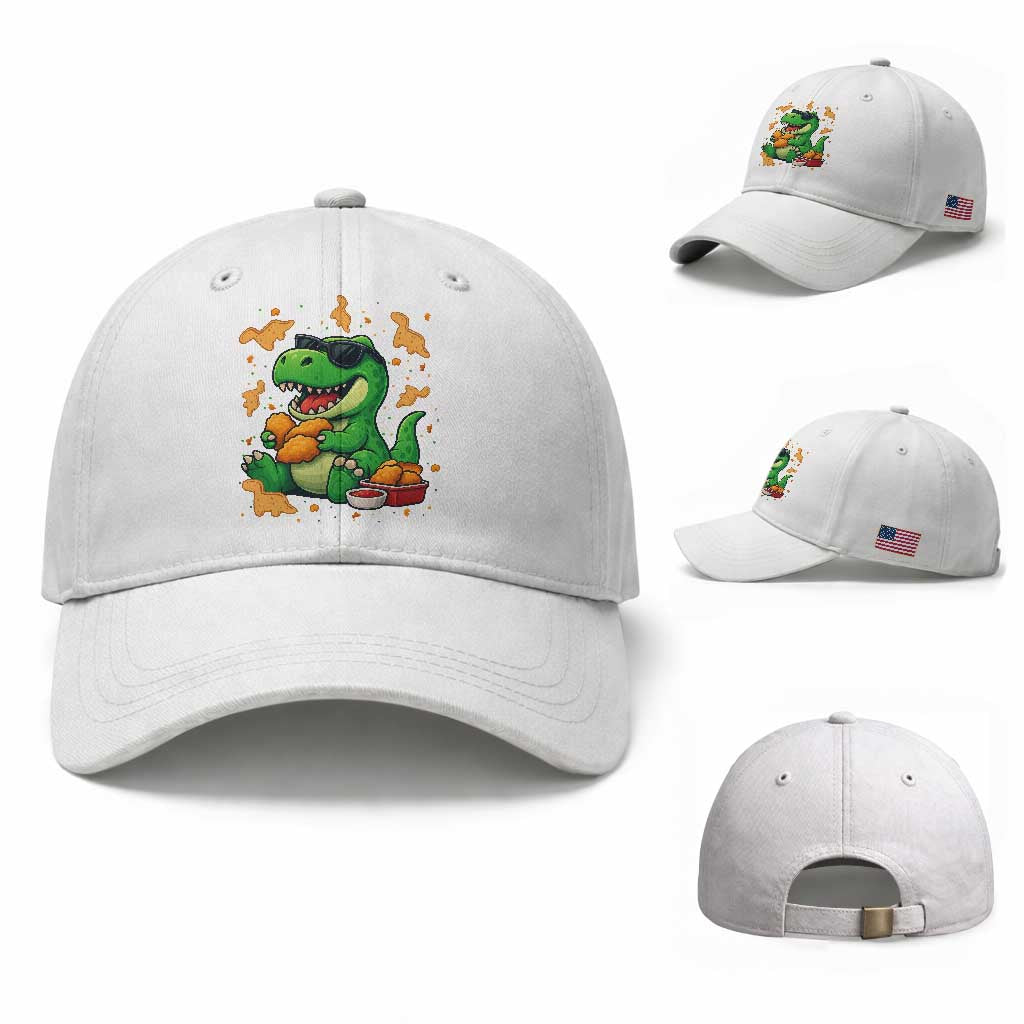 Funny Dinosaur Eating Chicken Nuggets Baseball Cap Food Lover Gift TS12 Baseball Cap Universal Fit White Print Your Wear