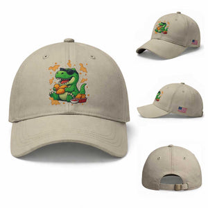 Funny Dinosaur Eating Chicken Nuggets Baseball Cap Food Lover Gift TS12 Baseball Cap Universal Fit Beige Print Your Wear