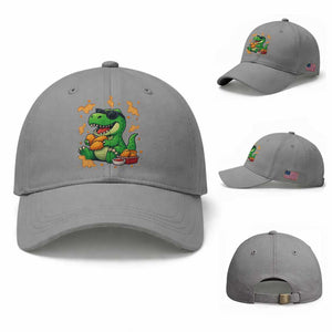 Funny Dinosaur Eating Chicken Nuggets Baseball Cap Food Lover Gift TS12 Baseball Cap Universal Fit Sport Gray Print Your Wear