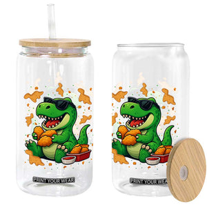Funny Dinosaur Eating Chicken Nuggets Glass Can Food Lover Gift TS12 Print Your Wear