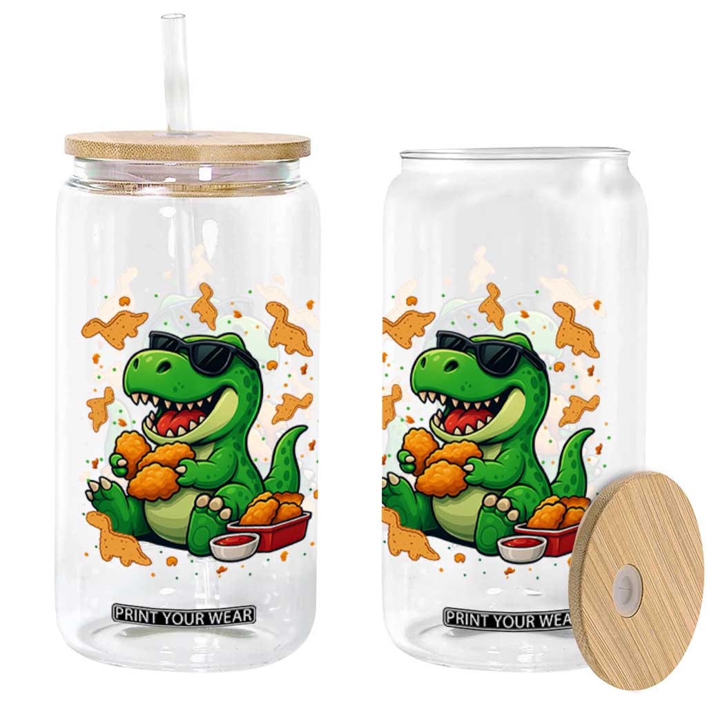 Funny Dinosaur Eating Chicken Nuggets Glass Can Food Lover Gift TS12 Print Your Wear