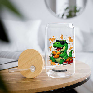 Funny Dinosaur Eating Chicken Nuggets Glass Can Food Lover Gift TS12 Print Your Wear