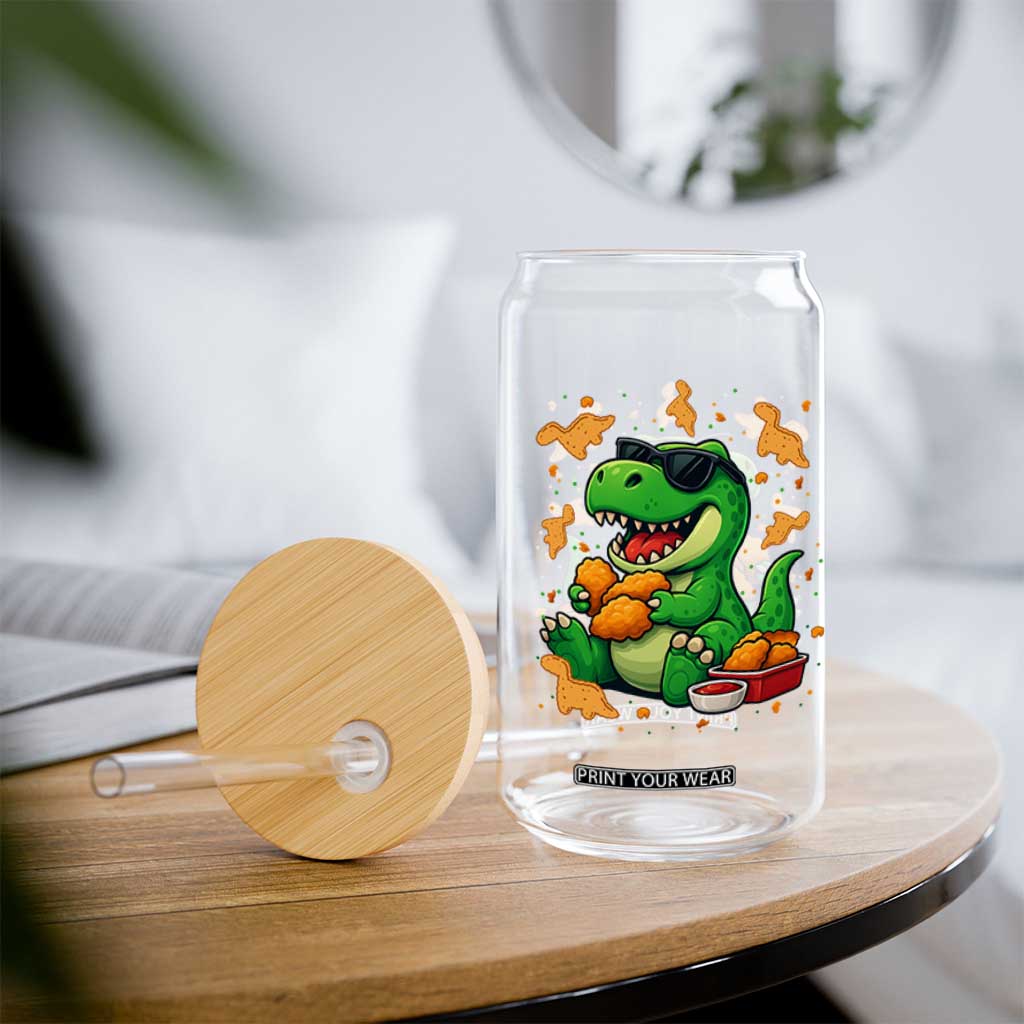 Funny Dinosaur Eating Chicken Nuggets Glass Can Food Lover Gift TS12 Print Your Wear