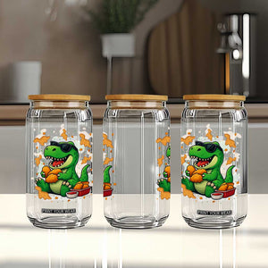 Funny Dinosaur Eating Chicken Nuggets Glass Can Food Lover Gift TS12 Print Your Wear